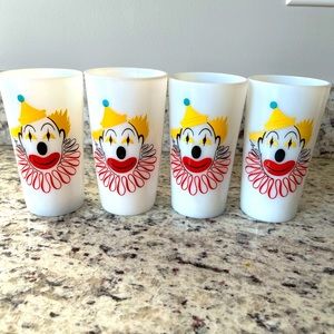 Vintage Hazel Atlas Milk Glass Clown Tumblers Set of 4